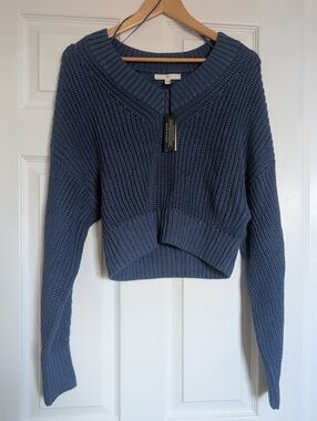 Banana Republic Slate Blue V-Neck Cropped Knit Sweater